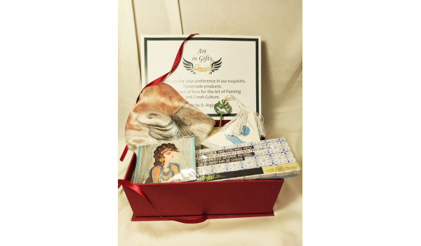 Gift Box with art products and deli local products 3  with a small handkerchief