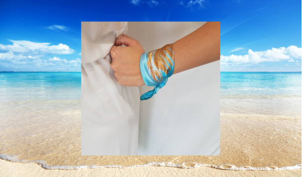 HAND SCARF COLUMN CAPITAL BLUE-TURQUOISE-GOLD